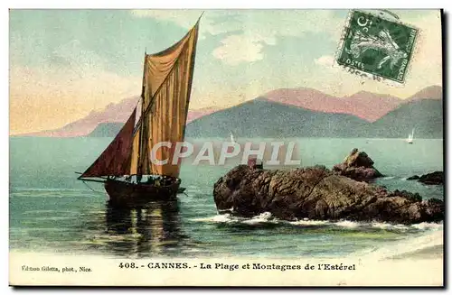 Cartes postales Bateau Peche Cannes La plage et montagnes de l'Esterel