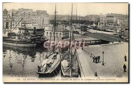 Cartes postales Bateau Peche Le Havre Vue d&#39ensemble des bassins du Roy et du commerce et place Gambetta