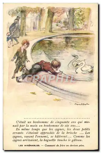 Cartes postales Fantaisie Illustrateur Poulbot Cygne Victor Hugo Les Miserables