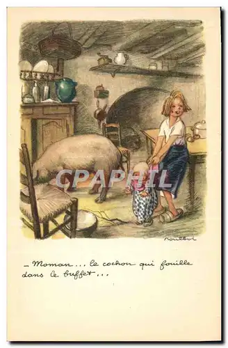 Cartes postales Fantaisie Illustrateur Poulbot Cochon Porc