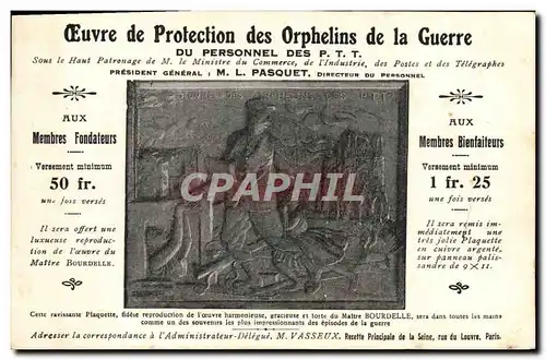 Cartes postales Orphelin de Guerre PTT
