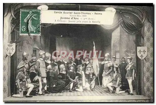 Cartes postales Cercle ouvrier Saint Thomas Reims 1909 Jeanne d&#39Arc Jeanne prie avant la bataille