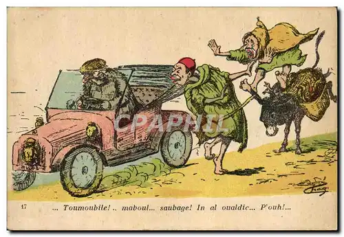 Ansichtskarte AK Fantaisie Illustrateur Toumoubile Automobile Ane Mule