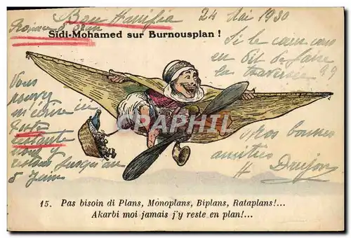 Cartes postales Fantaisie Illustrateur Sidi Mohamed sur Burnousplan Avion