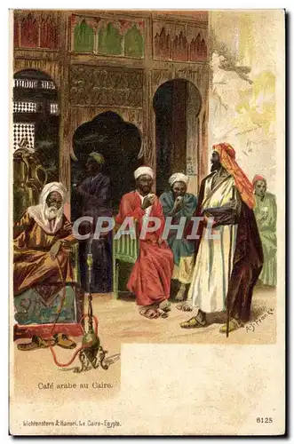 Cartes postales Fantaisie Illustrateur Cafe arabe au Caire Egypte Egypt