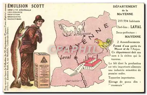 Cartes postales Emulsion Scott Departement Mayenne Laval Coq