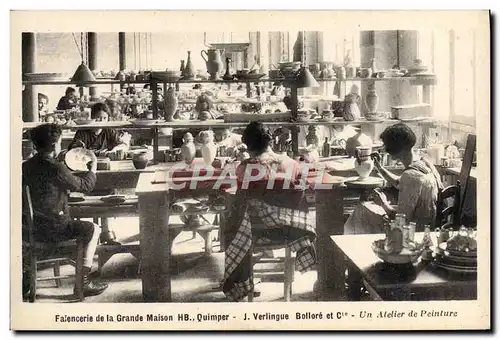 Cartes postales Poterie Ceramique Faiencerie de la grande maison HB Quimper Verlingue Bollore Un atelier de pein