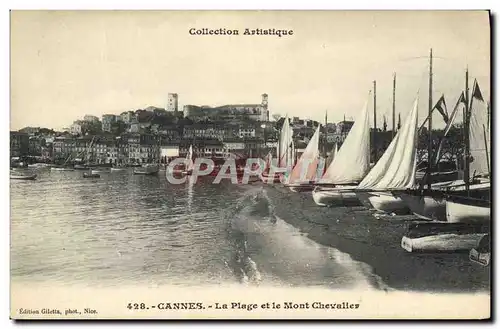 Cartes postales Bateau Peche Cannes La plage et le Mont Chevalier