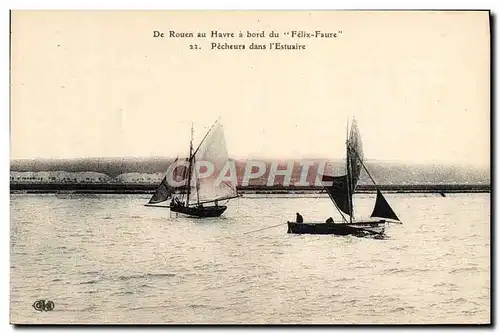 Cartes postales Bateau Peche De Rouen au Havre a bord du Felix Faure Pecheurs dans l'estuaire