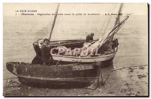 Cartes postales Bateau Peche Marines Reparation des voiles avant la peche du lendemain