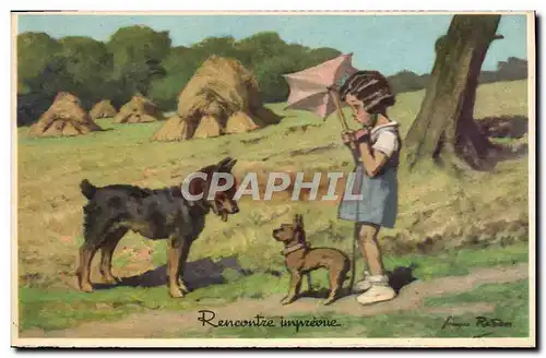 Cartes postales Enfants Rencontre imprevue Chien