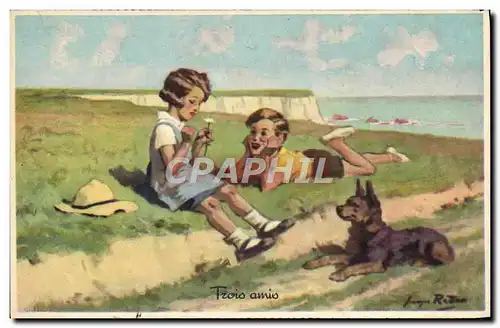 Cartes postales Enfants Trois amis chien