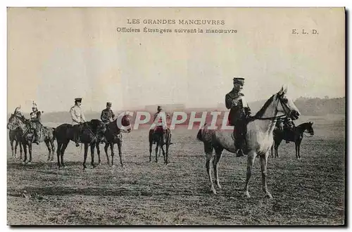 Cartes postales Militaria Grandes manoeuvres Officiers etrangers suivant la manoeuvre