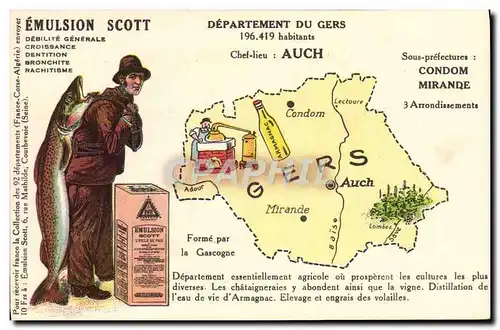 Cartes postales Emulsion Scott Departement Gers Auch Condom Mirande
