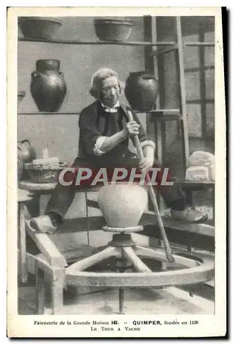 Cartes postales Potier Poterie Faiencerie de la Grande maison HB Quimper Le tour a vache