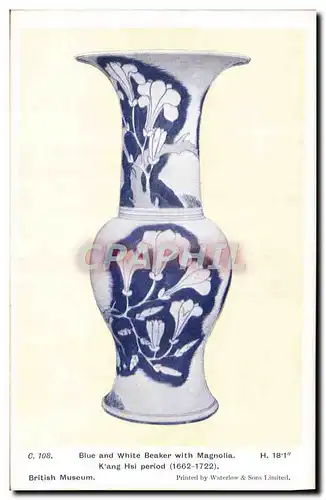 Cartes postales Potier Poterie British Museum Blue and white beaker with Magnolia Kang Hsi period Chine China