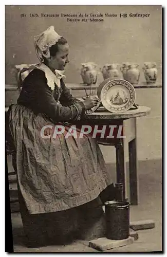 Cartes postales Potier Poterie Faience bretonne de la grande maison IB Quimper Peintre sur faiences