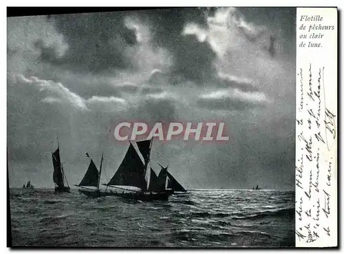 Ansichtskarte AK Bateau de peche Flotille de pecheurs au clair de lune
