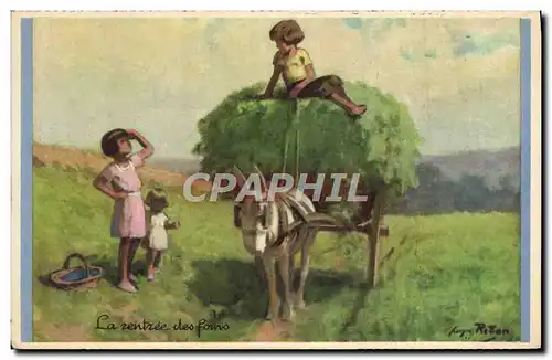 Cartes postales Enfants Ane Mule La rentree des foins