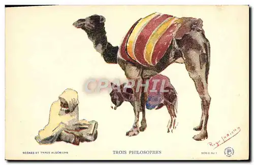 Cartes postales Fantaisie Illustrateur Afrique du Nord Algerie Trois philisophes Chameau