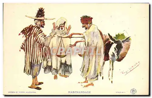 Ansichtskarte AK Fantaisie Illustrateur Afrique du Nord Algerie Marchandage Ane mule
