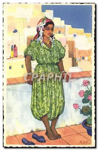 Cartes postales Fantaisie Illustrateur Afrique du Nord Algerie Terrasses de la Casbah Alger