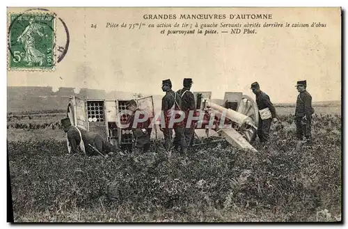 Cartes postales Militaria Grandes manoeuvres d&#39automne Piece de 75mm en action de tir