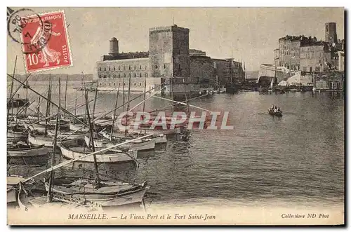 Cartes postales Marseille Le Vieux Port et le Fort St Jean Bateaux