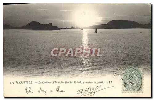 Cartes postales Marseille Le Chateau d&#39If et les Iles Frioul Coucher de soleil