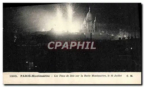 Cartes postales Paris Montmartre Les Feux De Joie Sur La Butte Montmartre le 14 juillet