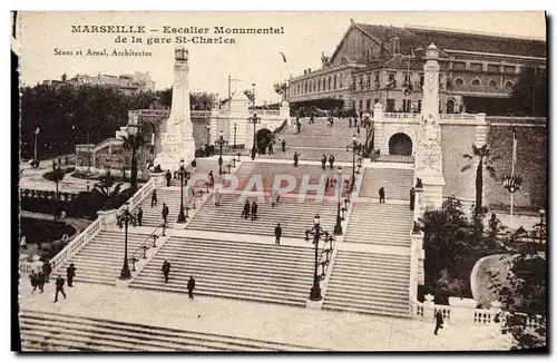 Cartes postales Marseille Gare Et Escalier Monumental de la gare St Charles