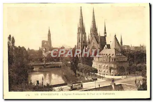 Ansichtskarte AK Strasbourg L&#39Eglise Protestante St Paul Et La Cathedrale