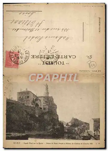 Cartes postales Le Puy Espaly Pont sur la Borne Statue de Saint Joseph et ruines du chateau de Charles VII