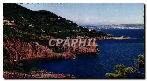 Moderne Karte La Corniche d&#39Or Les calanques de Theoule vues du col de l&#39Esquillon au fond Cannes