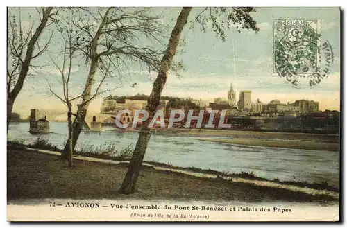 Cartes postales Avignon Vue d'ensemble du Pont St Benezet et palais des papes