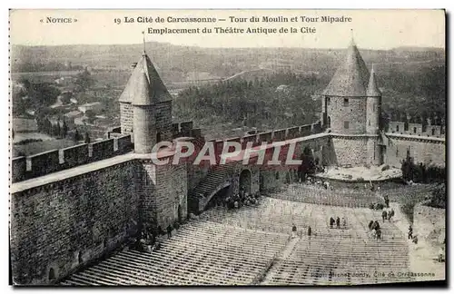 Cartes postales Carcassonne Tour Du Moulin Et Tour Mipadre Emplacement du theatre antique de la cite