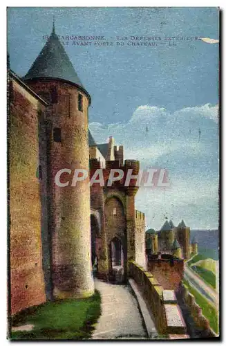 Cartes postales Carcassonne Les Defenses Exterieures Avant Porte du chateau
