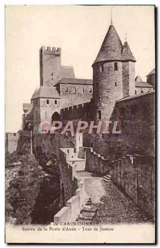 Ansichtskarte AK Carcassonne Entree De La Porte D&#39Aude Tour De Justice