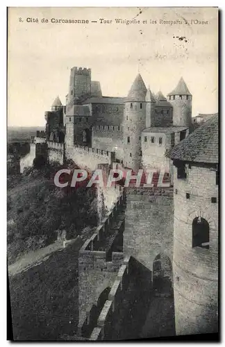 Cartes postales Cite De Carcassonne Tour Wisigothe Et Les Remparts a I'Ouest