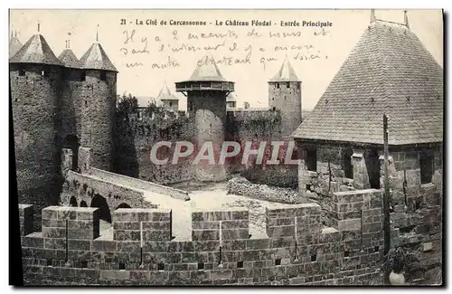 Ansichtskarte AK Cite De Carcassonne Le Chateau Feodal Entree Principale