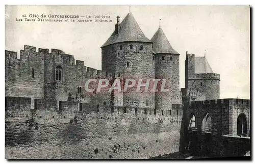 Ansichtskarte AK Cite De Carcassonne Le Pont Levis Les tours narbonnaises et le sacraire St Serain