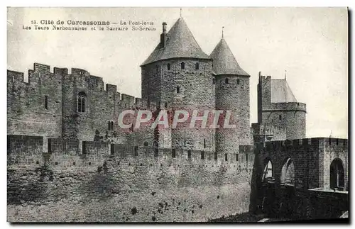 Cartes postales Cite De Carcassonne Le Pont Levis Les tours narbonnaises et le sacraire St Serain