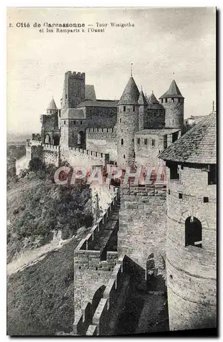 Cartes postales Cite De Carcassonne Tour Wisigothe et les remparts de l'Ouest