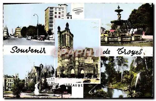 Cartes postales moderne Souvenir De Troyes Avenue de la Gare Fontaine La cathedrale Le rapt Jardin de la vallee Suisse