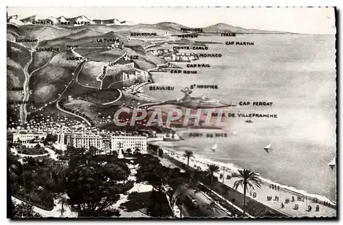 Moderne Karte Panorama de Nice a la frontiere italienne