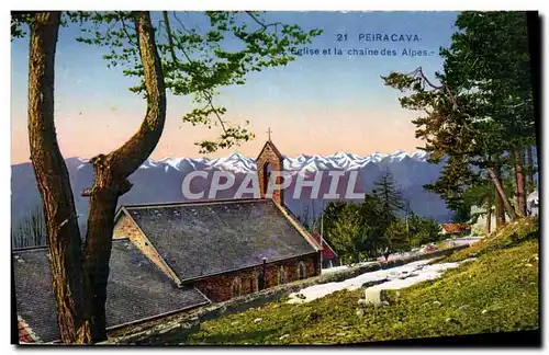 Cartes postales Peira Cava Eglise Et La Chaine des Alpes