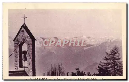 Ansichtskarte AK Peira Cava Clocher de l&#39eglise et la chaine des Alpes