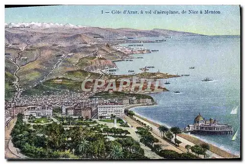 Cartes postales Nice a Menton A vol d&#39aeroplane