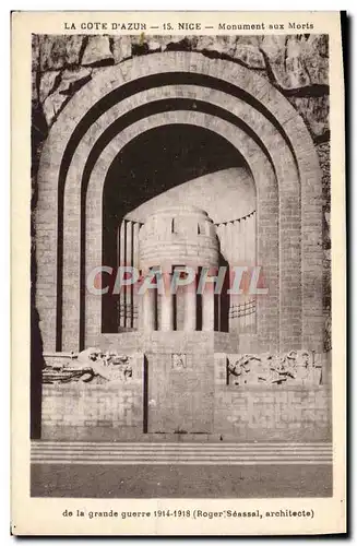 Cartes postales Nice Monument aux Morts de la grande guerre Militaria