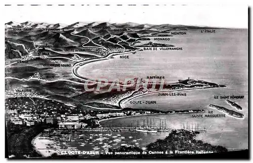 Moderne Karte Vue panoramique de Cannes a la frontiere italienne